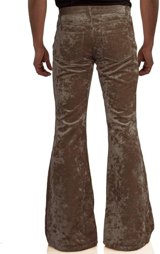 Image of Men's Velvet Relaxed Vintage 60s 70s Bell Bottom Stretch Fit Classic Comfort Flared Flares Retro Leg Disco Pants