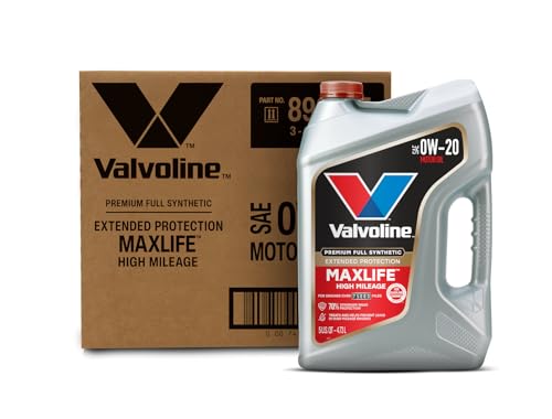 Image of Valvoline Extended Protection High Mileage with Ultra MaxLife Technology 0W-20 Full Synthetic Motor Oil 5 QT, Case of 3
