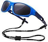 COOLSOME Kids Flexible Polarized UV Protection Sunglasses for Boys Girls Age 3-10 with Strap (Blue I