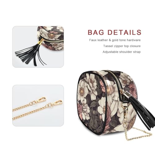 ALAZA Women's Vintage Roses and Flower PU Leather Crossbody Bag Shoulder Purse with Tassel2
