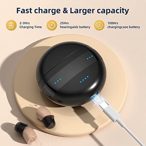 Hearing Aids, Rechargeable Hearing Aids For Seniors & Adults With Volume Control, Small Completely-In-Canal Digital Hearing Amplifier, Assist Devices With Charging Box,Black #TOP4