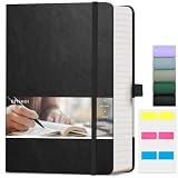Carnet EMSHOI A5 - 400 Pages 100g Papier Épais, Carnet Ligné Couverture Rigide Cuir Végétal Papier Ligné Livre Quotidien pour Femme Homme Travail École Bureau Écriture, Notes Adhésives, 14,5 x 21 cm