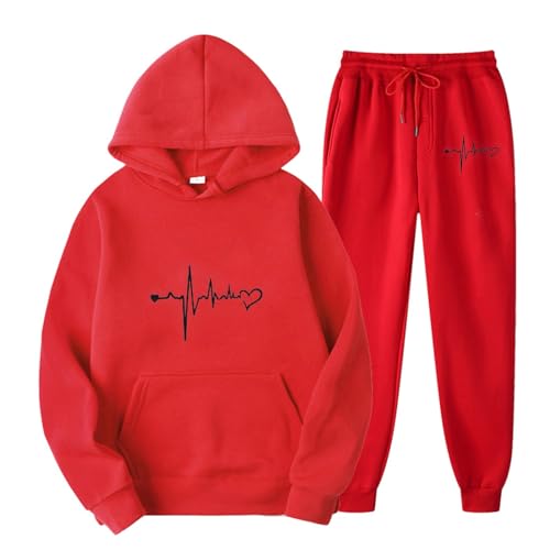 Generico Chándal de mujer de gimnasia Curvy Ancho, Chándal para mujer, informal, entrenamiento, senderismo, Tracksuit, cómodo sudadera y pantalones con impresión de chándal de casa, rojo, XL