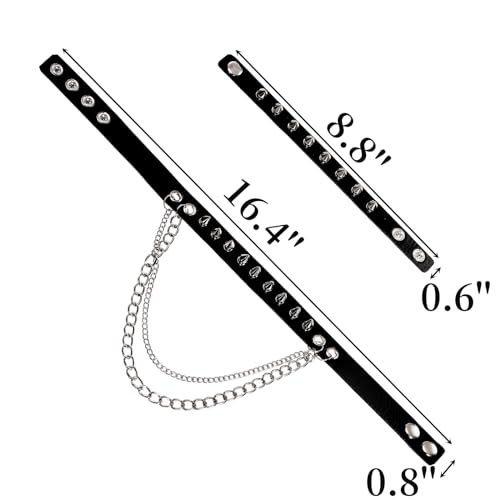 6 PCS Punk Studded Necklace Bracelet Set, Halloween Leather Gothic Rivet Choker and Wristband, Adjustable Rock Choker Bangle with Snap Button, Cool Spike Biker Accessories for Cosplay Party2