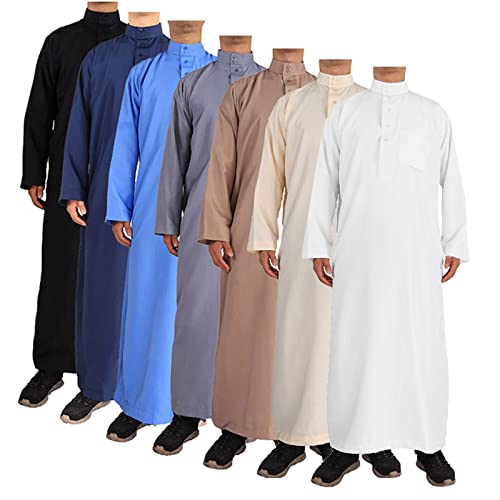 Dasongff Kamis Homme Musulman Dubai Caftan Musulmane Homme Robe Musulmane Homme Abaya Robe Longue Caftan Arabie Saoudite Costumes Traditionnels