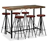 Owoxanthellate Hochwertiges 7-teiliges Bar Set aus recyceltem Altholz & Stahl 150x70x107 cm Bartisch mit 6 Barhockern Massivholz Echtleder Industrie-Look für Küche Gastro Zuhause
