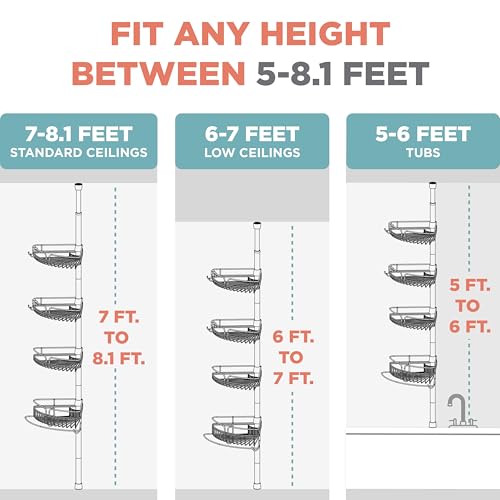 Zenna Home Rust-Resistant Corner Shower Caddy for Bathroom, 4 Adjustable Shelves with Towel Bar and Hooks, with Tension Pole, for Bath and Shower Storage, 60-97 Inch, Bronze