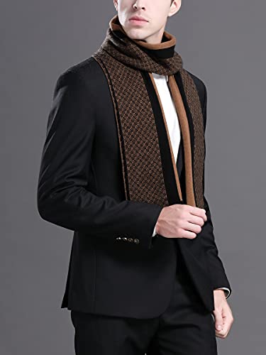 WANYING 6% Laine Écharpe Tricotée pour Homme Automne Hiver Foulard Châle Écharpe en Tricot Laine Mode Chic Casual Business 180×30cm - Petit À Carreaux Noir & Marron – vue 5