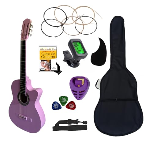 Ocelotl® Guitarra Acústica Curva Paquete Vital De Accesorios (ROSA)