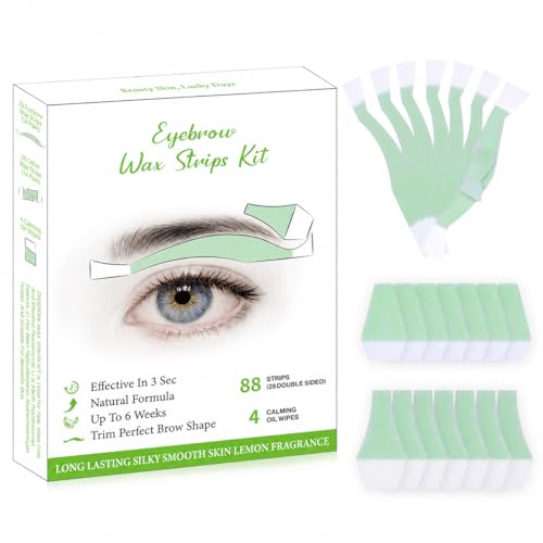 Eyebrow Wax Strips - 88 Strip Eyebrow & Upper Lip Hair Remover with 4 Soothing Wipes | Natural...