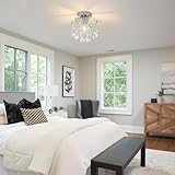 Rayofly Ceiling Lights Living Room, Modern Crystal Chandeliers Ceiling Light, Chrome Flush Ceiling Light with K9 Crystal Beads, Glass Ceiling Lights for Bedroom, Dining Room, Hallway Lights Ceiling - Image 8
