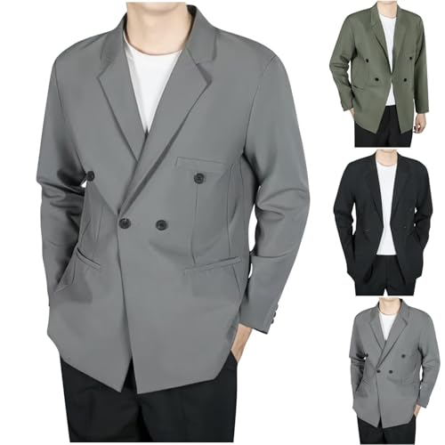 Men's Casual Blazer Regular Fit Lapel Suit Jackets Double Breasted Lightweight Work Sport Coats with Shoulder Pads