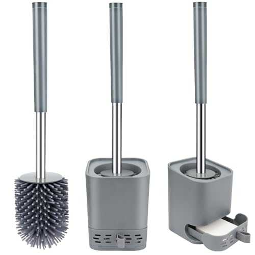Glowbal Klobürste, Toilettenbürste Silikon mit Behälter schnell trocknendem, WC bürste für Badezimmer Gäste-WC, Wandmontage & Stehen, Grau