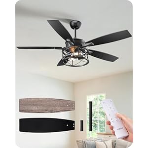 EDISHINE 42“ Black Farmhouse Ceiling Fans with Lights, Remote Control, Dimmable, 6 Speeds, 5 Wood Blades, DC Reversible Motor, Timer, Noiseless, Small Rustic Fan for Bedroom Living Room Kids