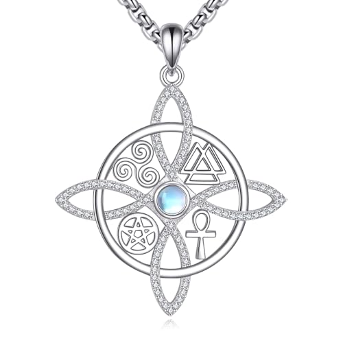 HUKKUN Collar de nudo de bruja, plata de ley, collar con colgante de nudo de bruja, piedra natal, nudo de bruja celta, regalo para mujer, 1.25 inches, Plata esterlina, No es una piedra preciosa