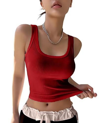 Image of 95% Cotton, 5% Lycra Women's and Girls Solid Ribbed Square Neck Tank Top | Tanktop for Women | Sleeveless Top | Crop Tanktop | Ribbed Tank Top