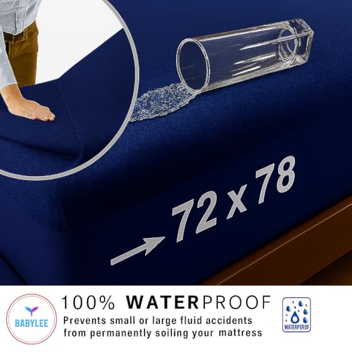 Image of BABYLEE Mattress Protector King Size 72x72 Ultra Soft Breathable & Fitted Bed Protector Terry Cover Double Bed (6.5x6 feet, Fits 10 Inches, Dark Blue)