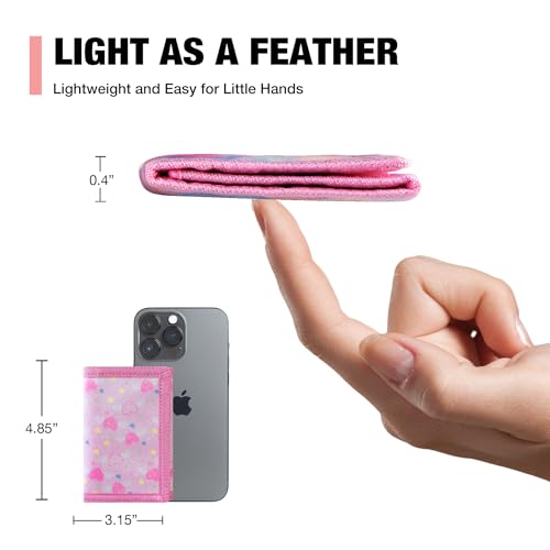 Image of Kids Wallets for Girls, Little Girls Wallet for Kids, Wallet for Teen Girls, Toddler Wallet for Girls with Magic Sticker, RFID Nylon Wallet /Canvas Wallet with Coin Pocket for Gifts, Pink Heart