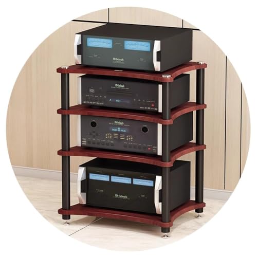 Najwyższej jakości 4-poziomowy stojak na wzmacniacz do szafki audio ruchomy głośnik wspornik statywu do urządzeń stereo idealny do sprzętu audiowizualnego brązowy 60 * 48 * 82 cm