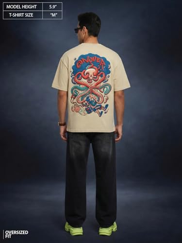 Image of Veirdo Oversized Baggy Fit Drop Shoulder Graphic Printed Design Half Sleeve T-Shirt for Men (Available Sizes: S to 2XL)