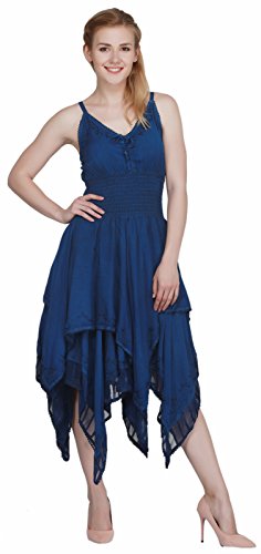 Wevez Damen Kleid, Bestickt - Blau - Mittel