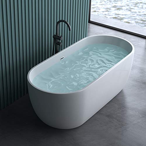 doporro Freistehende Design-Badewanne Vicenza518OA 150x75x60cm mit Ablaufgarnitur und Überlauf aus Acryl in Weiß und DIN-Anschlüssen