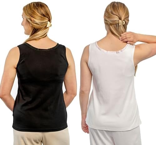 Gentle Touch Post Mastectomy Camisole - Comfortable Cotton Recovery Camisole with Pockets for Surgical Drains - Includes Breast Forms - Made in USA White - Image 2