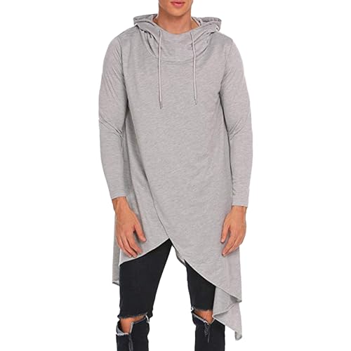 JEShifangjiusu Mens Hipster Long Sleeve Hooded Shirt Fashion Hip Hop Asymmetric T Shirt Casual Hoodies Pullover Sweatshirt