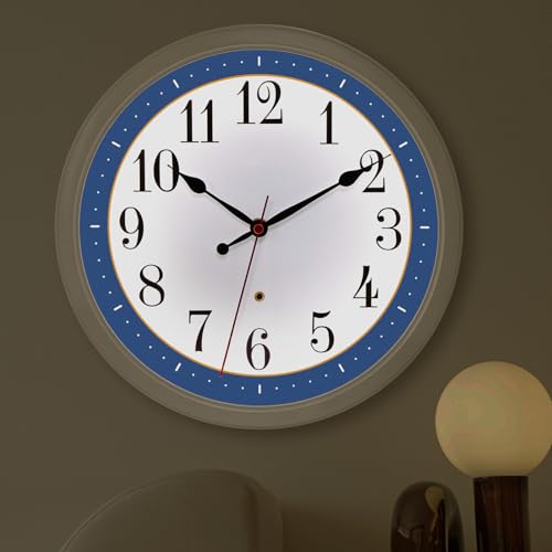 Lighted Wall Clocks,12 Inch Silent Non-Ticking Night Light Wall Clock, Glow in The Dark Battery Operated Wall Clocks for Bedroom Living Room