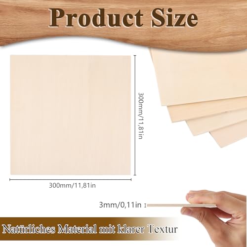 CYEER 16 Stück Sperrholzplatte 3MM, 300x300MM Sperrholz, Lindenholz, Sperrholzplatten, holzplatten zum basteln, Balsaholz, Laser Holz für DIY Kunst und Handwerk, Laserprojekte, Hohlgravuren