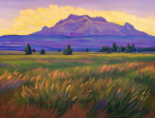 Impression sur toile nature herbes vertes et sauge violette 58 x 90 cm