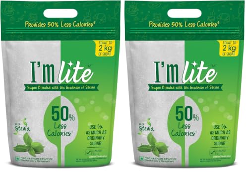 Image of I'm Lite - Sugar blended with Stevia, 50% less calories, 1 Kg Pouch (Pack of 2)
