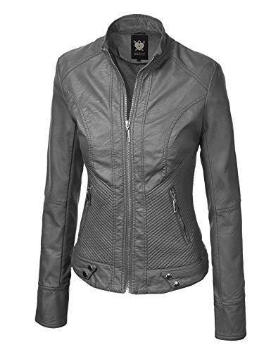 Lock And Love Ll Wjc747A Womens Dressy Vegan Leather Biker Jacket Xs Grey #TOP1
