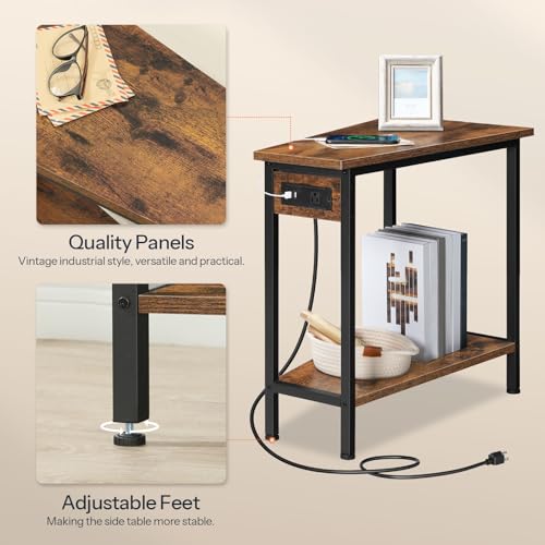 HOOBRO Wedge End Table with Charging Station, Recliner Wedge Side Table with Open Storage Shelves, Industrial Triangle Accent Table for Small Spaces, Corner, Living Room, Rustic Brown BF64UBZ01G1 by HOOBRO - Used condition - Image 7