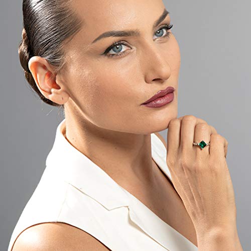 PEORA Simulated Emerald Designer Solitaire Ring for Women 925 Sterling Silver, 1.50 Carats Princess Cut 7mm, Sizes 5 to 94