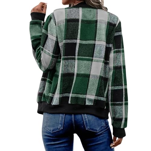 Shackets for Women 2025 Plaid Bomber Jacket Zip Up Long Sleeve Flannel Shirt Jackets Fall Fashion Casual Coat Outerwear2