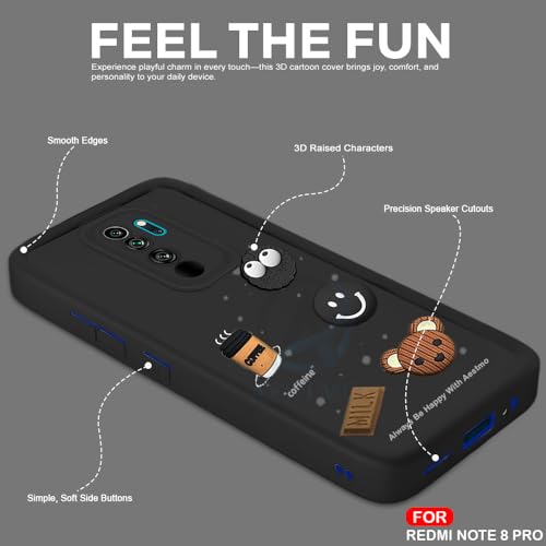 Image of AESTMO Back Case Cover for Redmi Note 8 Pro Cover | Cute Fun Cartoon 3D Ball | Coffee Silicone Case | Full Body Protection | Camera Protection Back Cover (Black)