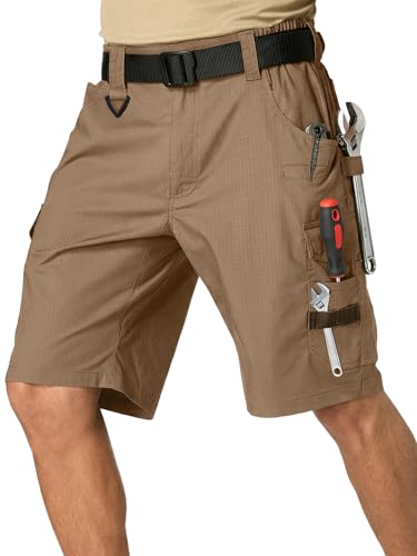 Men's Cargo Work Shorts Water Resistant Ripstop Tactical Tool Shorts for Outdoor Construction Hiking Fishing with 14 Pockets (US, Numeric, 36, Regular, Regular, Wolf Brown)