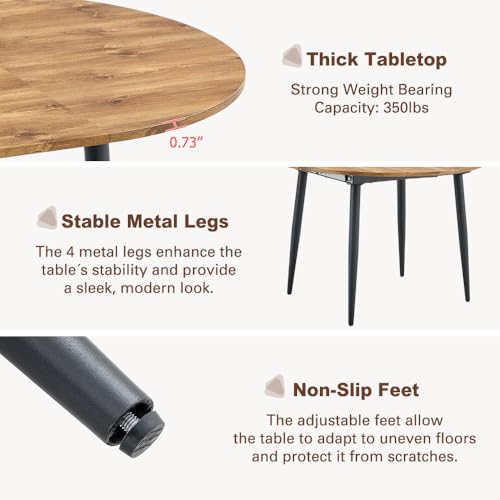 Image of FURNITO Wood Dining Table Set for 4, 42 inch-54 inch Round to Oval Extendable Table with 4 Linen Fabric Chairs, Space-Saving Contemporary Dining Room Set for Small Apartments or Kitchens, Easy Assembly