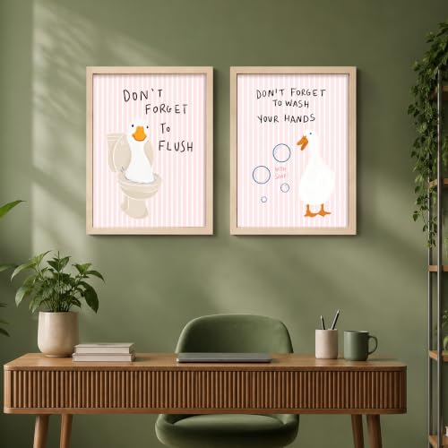 Image of PAINTINGMANTRA Funny Duck Bathroom Wall Art Painting For Living Room, Cute Aesthetic Duck Framed Painting for Bathroom, Restroom & Washroom Decor, 12x16 Inch