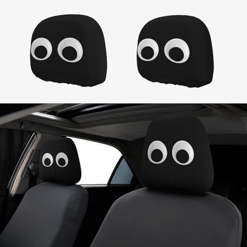 KOSUES Cartoon Cute Eyes Car Headrest Covers 2 Pack Car Seat Head Rest Cover Auto Elastic Seat Coverings Vehicle Interior Accessories Protector Universal Fit Most Cars Sedan SUV