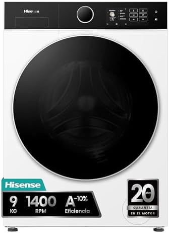 Hisense WF5I9043BWFS - Lavadora 9 Kg, Clase A-10%, 1400 rpm, puer...