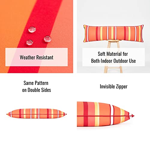Hofdeco Porch Patio Indoor Outdoor Lumbar Pillow Cover Only For Backyard, Couch, Sofa, Orange Rainbow Stripes, 12"X40" #TOP5
