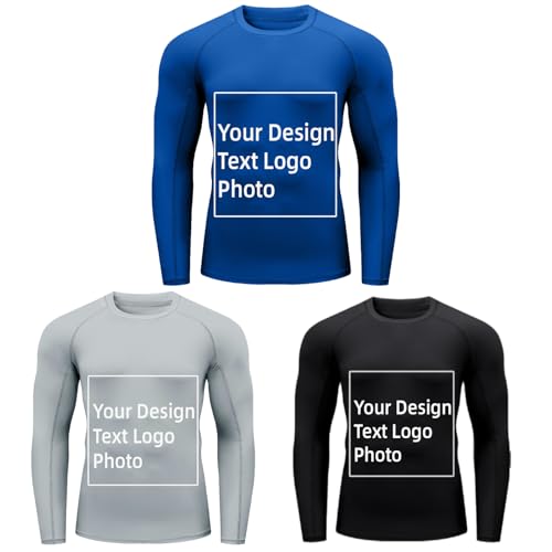 Custom Rash Guard Long Sleeve UPF 50+, Design Your Own Shirts for Men, Customized Compression Shirt Athletic Shirt