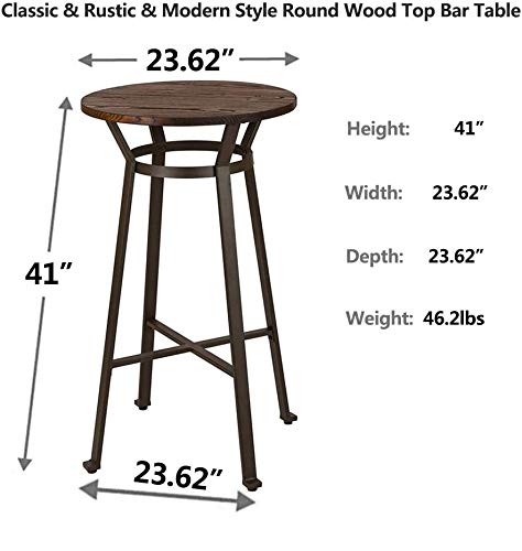 Glitzhome 1010202641 Rustic Steel Bar Table Round Wood Top Dining Room Pub Table Furnitur thumb #2