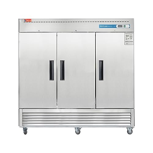 Image of WESTLAKE Commercial Freezer 82 inchW 3 Door 3 Section Stainless Steel Reach-in Solid Door Upright Fan Cooling 72 Cu.ft Freezer for Restaurant, Bar, Shop, etc