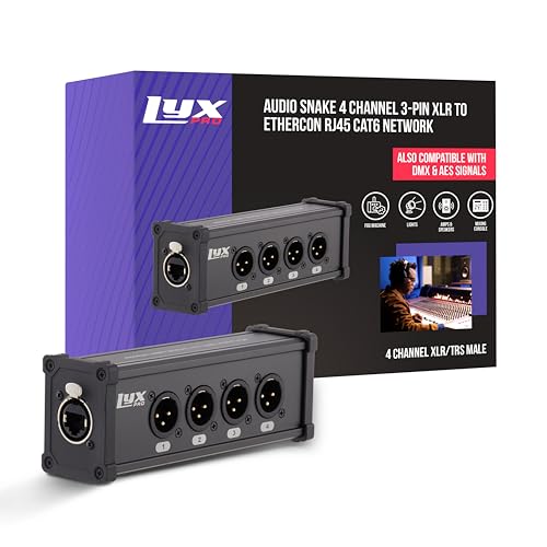 LyxPro 4 Channel Dual Input 3-Pin Multi-Network XLR Cable Breakout for Stage Sound, Lighting, and Recording Studio - Male to RJ45 Ethercon – Ideal for Sound, Lighting Setup, Ground Lift