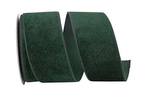 Reliant Ribbon 94030W-925-40F Velvet Plush Designer Wired Edge Ribbon, 2-1/2 Inch X 10 Yards, Hunter