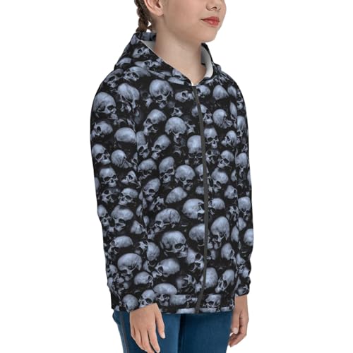 Gothic Skull Kids Pullover Hoodies Boys Zip Up Sweatshirts Girls Athletic Clothes with Pocket4