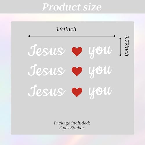 Image of 3 Pcs Jesus Loves You Rear View Mirror Decals, Christian Car Stickers with Red Heart, Waterproof Vinyl Christian Car Decor for Women, DIY Decals for Car Windows, Walls, Laptops & Vanity